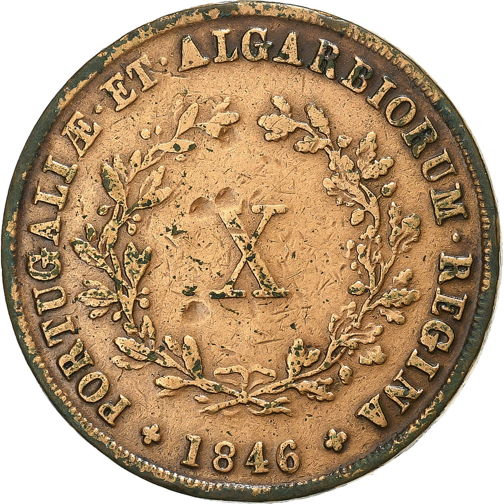 Portugal, Maria II, 10 Reis, 1846, Copper, VF(20-25), KM:481