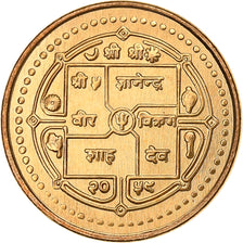Nepal, SHAH DYNASTY, Birendra Bir Bikram, Rupee, Brass, MS(63), KM:1073a