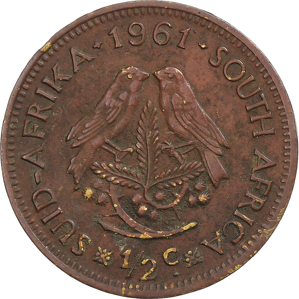 África do Sul, 1/2 Cent, 1961, Latão, VF(20-25), KM:56