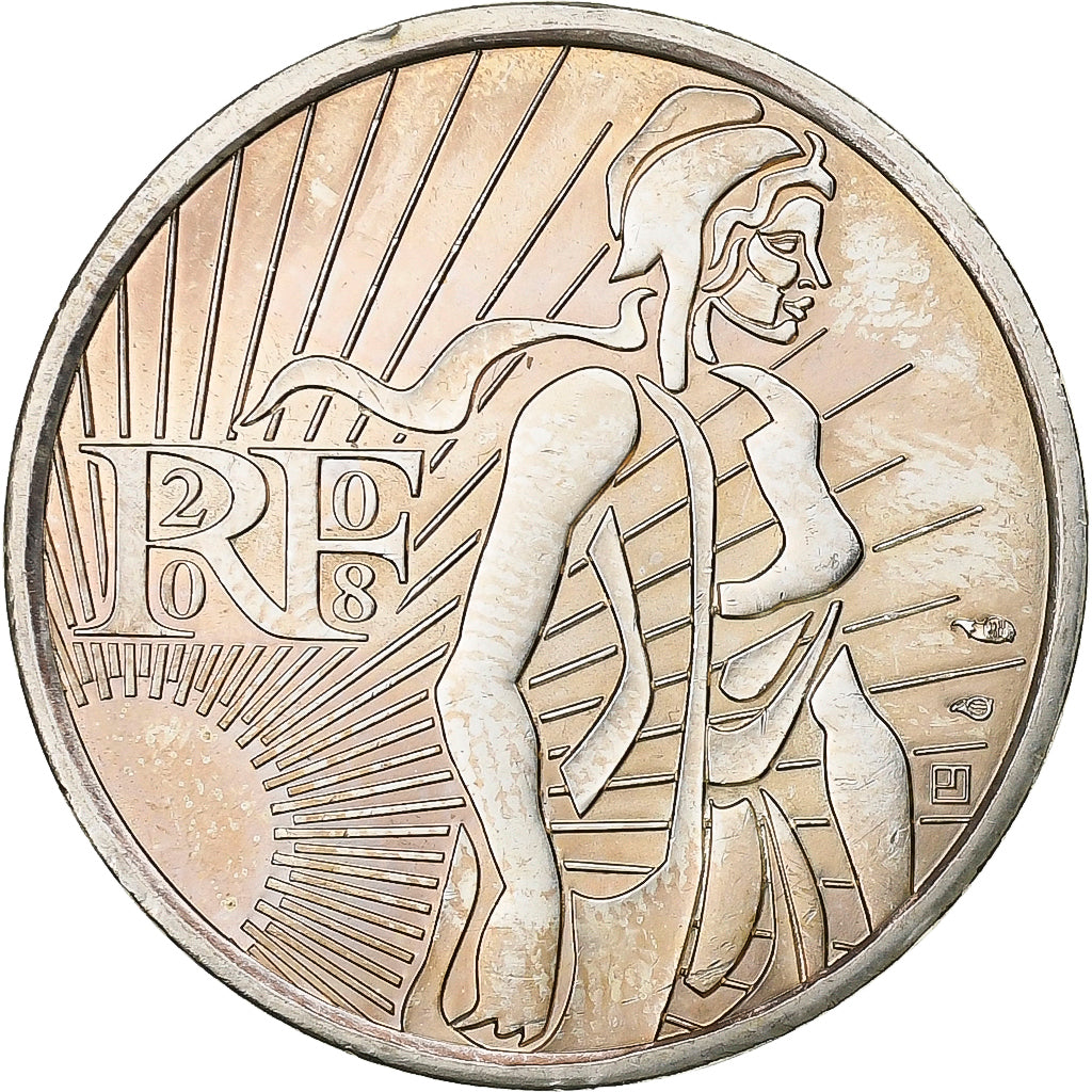 França, 5 Euro, Semeuse, 2008, Paris, Prata, MS(63)