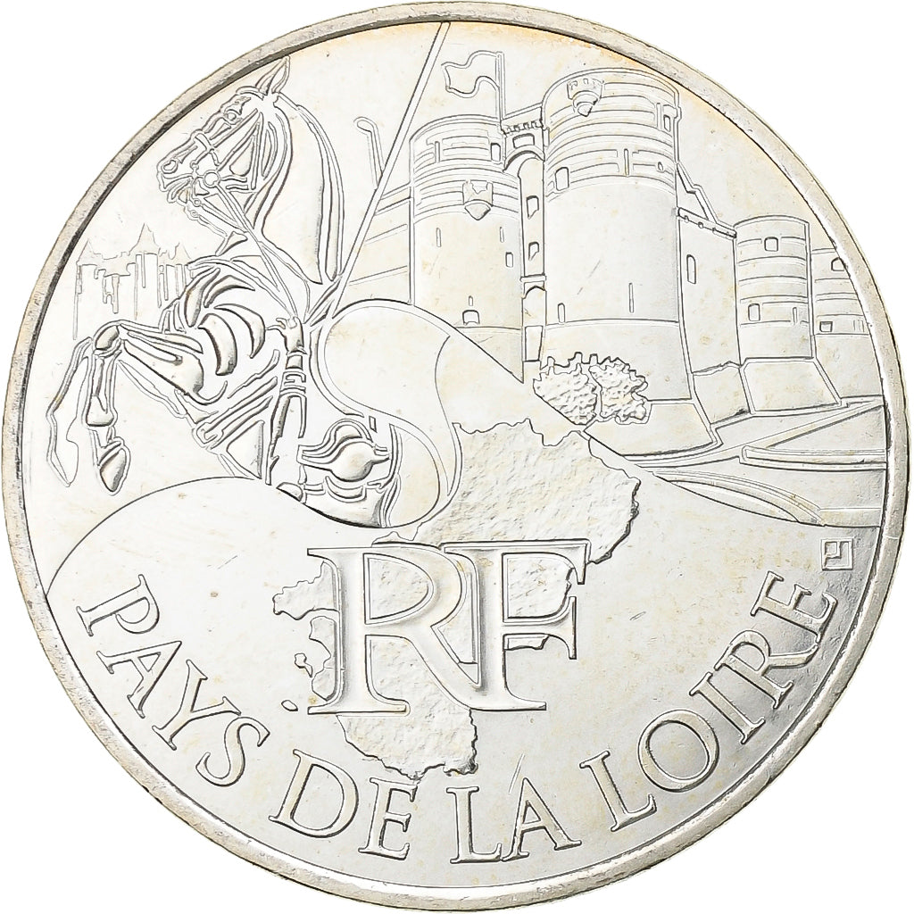 França, 10 Euro, Pays De La Loire, 2011, Paris, Prata, MS(64), KM:1746