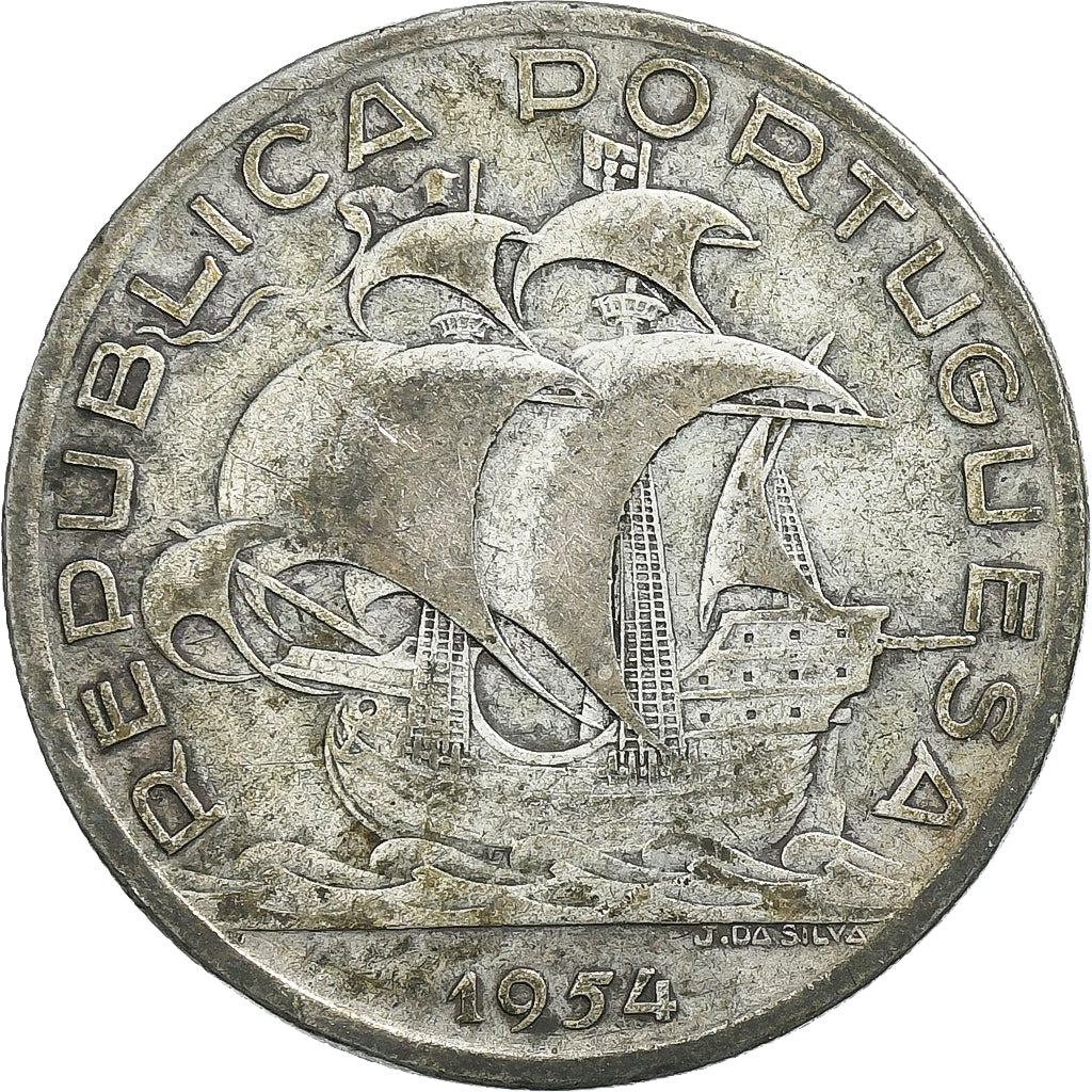 Portogallo, 10 Escudos, 1954, Argento, MB, KM:586