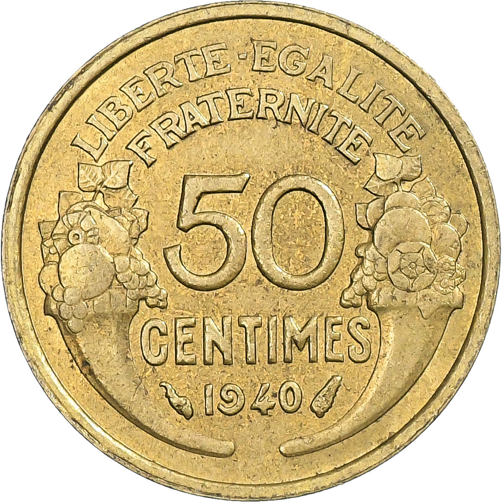 Frankrijk, 50 Centimes, Morlon, 1940, Paris, Aluminum-Bronze, ZF+, Gadoury:423