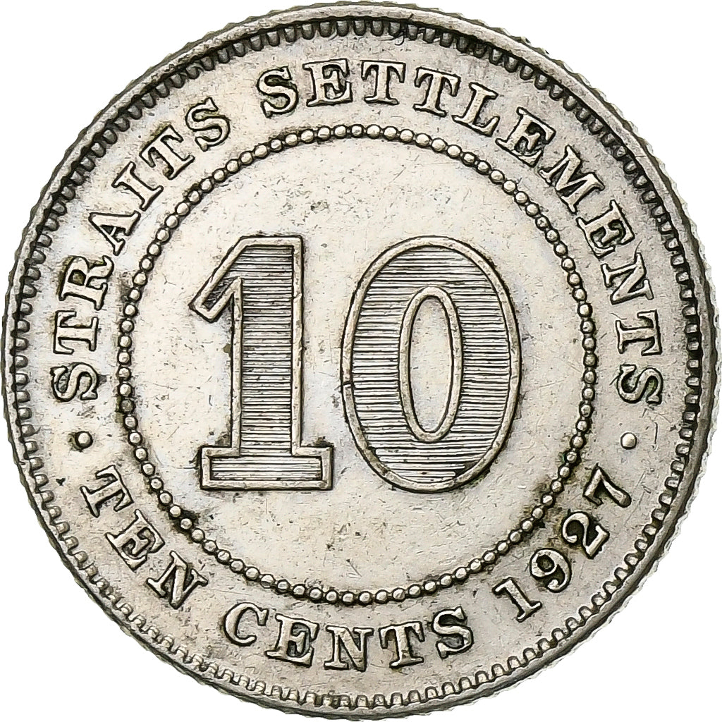 Estabelecimentos dos Estreitos, George V, 10 Cents, 1927, Prata, AU(50-53)