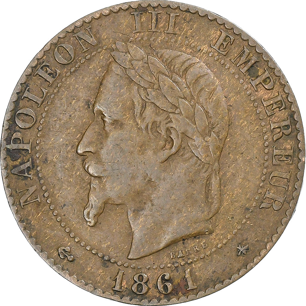France, Napoleon III, 2 Centimes, 1861, Paris, Bronze, VF(30-35), Gadoury:104