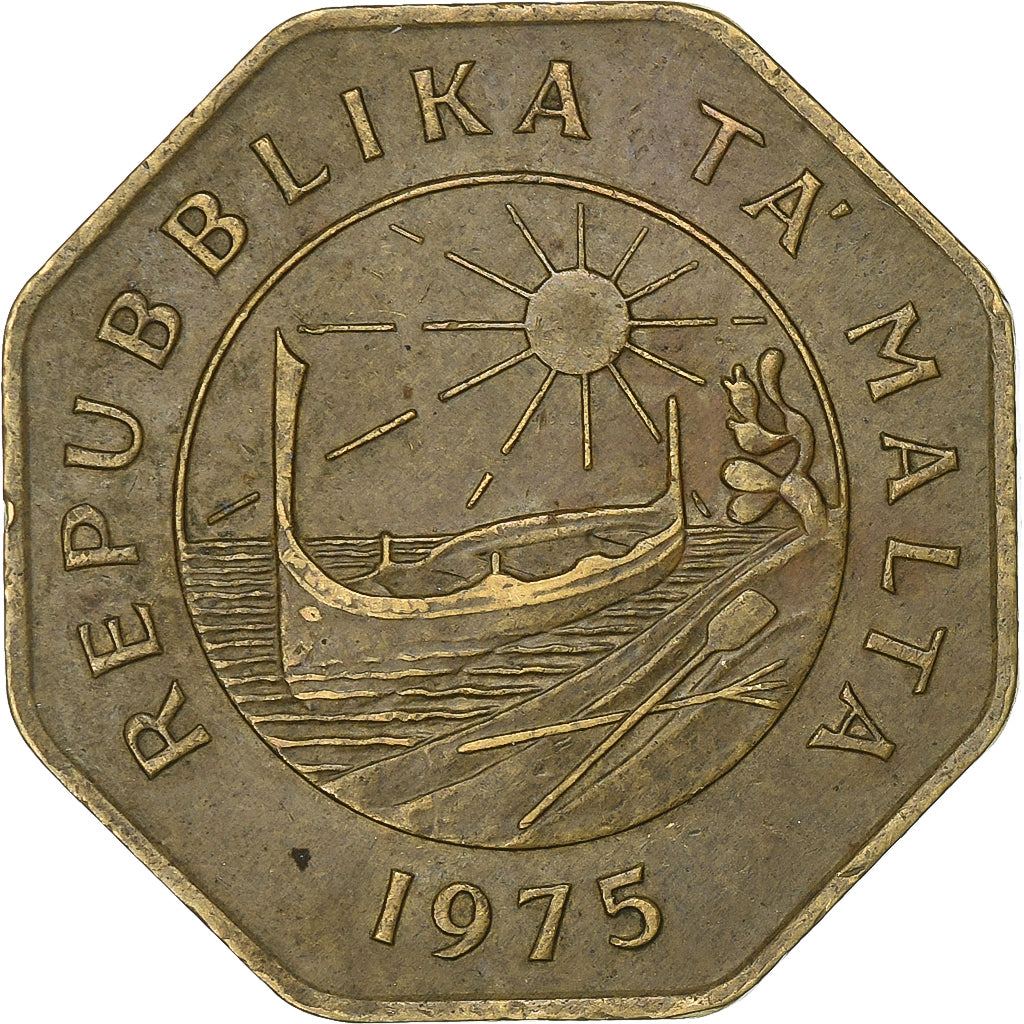 Coin, Malta, 25 Cents, 1975, EF(40-45), Brass, KM:29