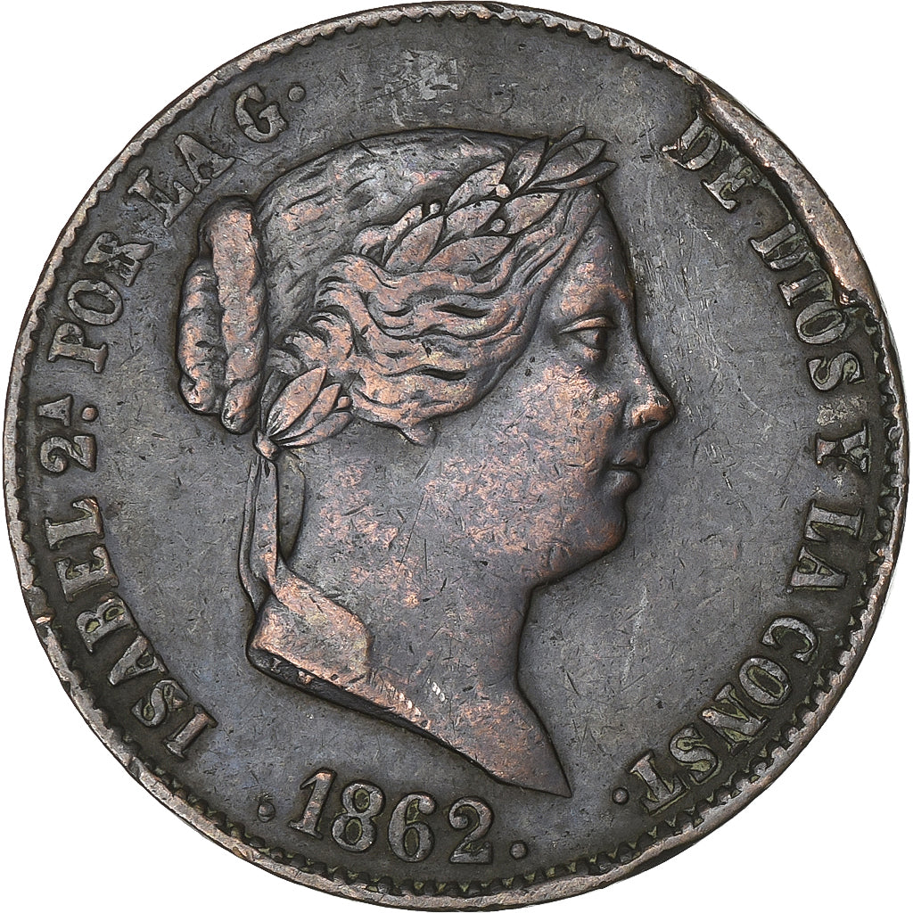 Spain, Isabel II, 25 Centimos, 1862, Segovia, Copper, VF(30-35), KM:615.2