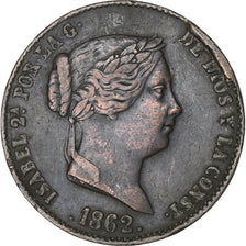 Spain, Isabel II, 25 Centimos, 1862, Segovia, Copper, VF(30-35), KM:615.2