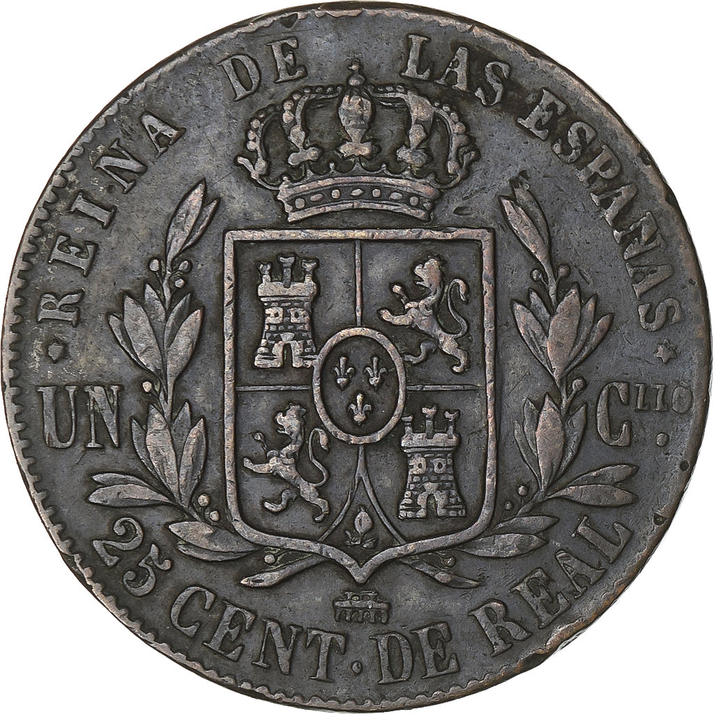 Spain, Isabel II, 25 Centimos, 1862, Segovia, Copper, VF(30-35), KM:615.2