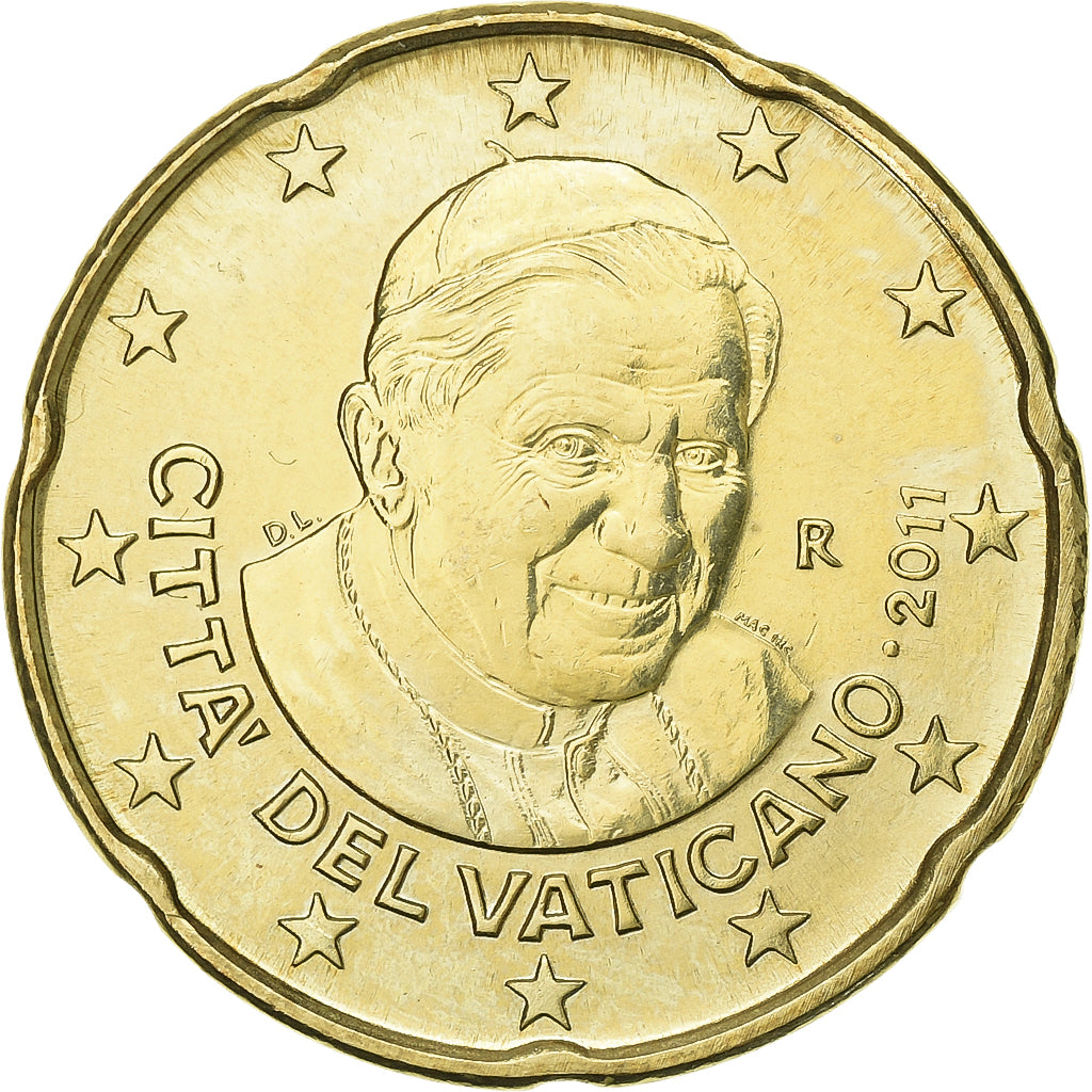 CITTÀ DEL VATICANO, Benedict XVI, 20 Euro Cent, 2011, Rome, Ottone, SPL, KM:386