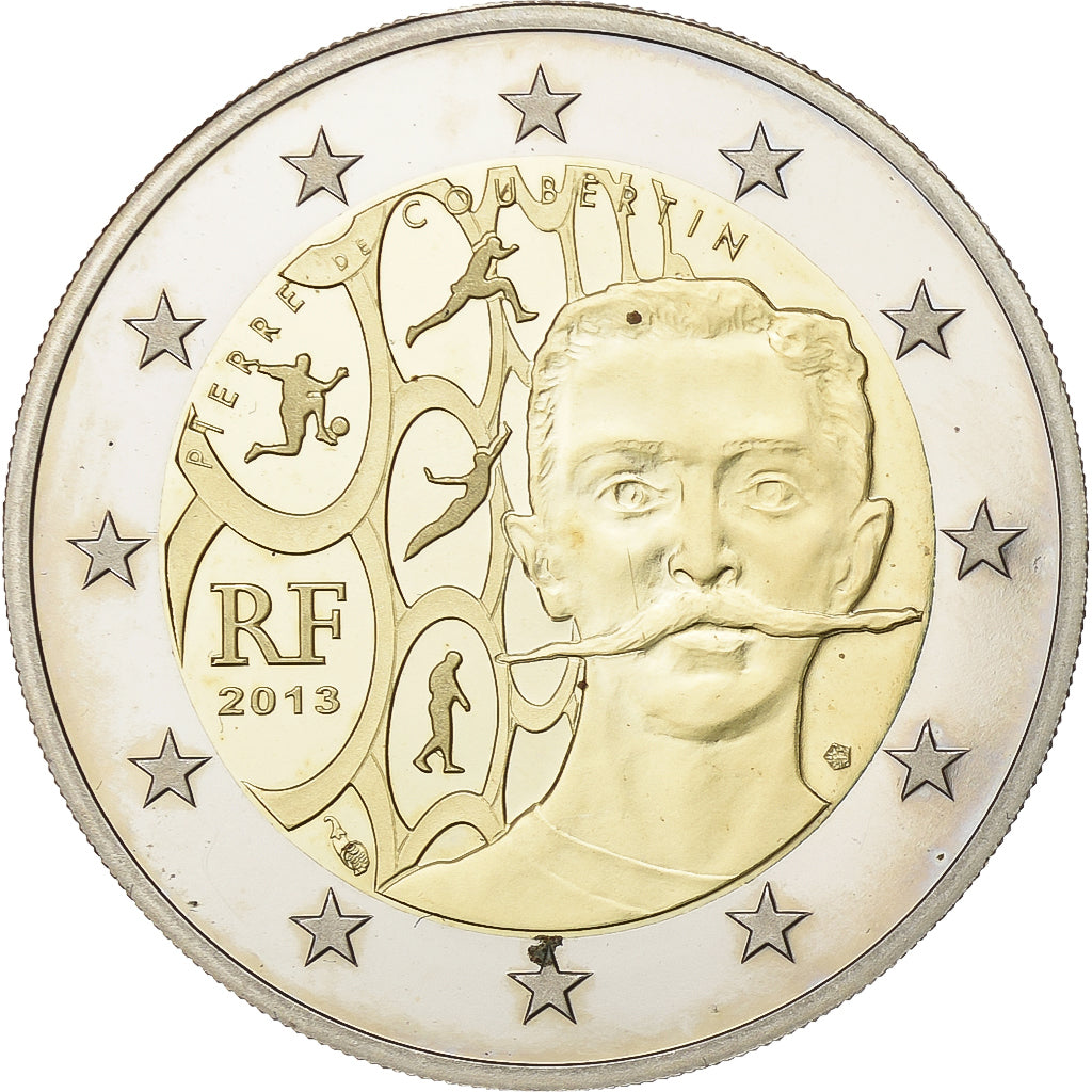 France, 2 Euro, Pierre de Coubertin, Proof, 2013, MDP, Bi-Metallic, MS(64)