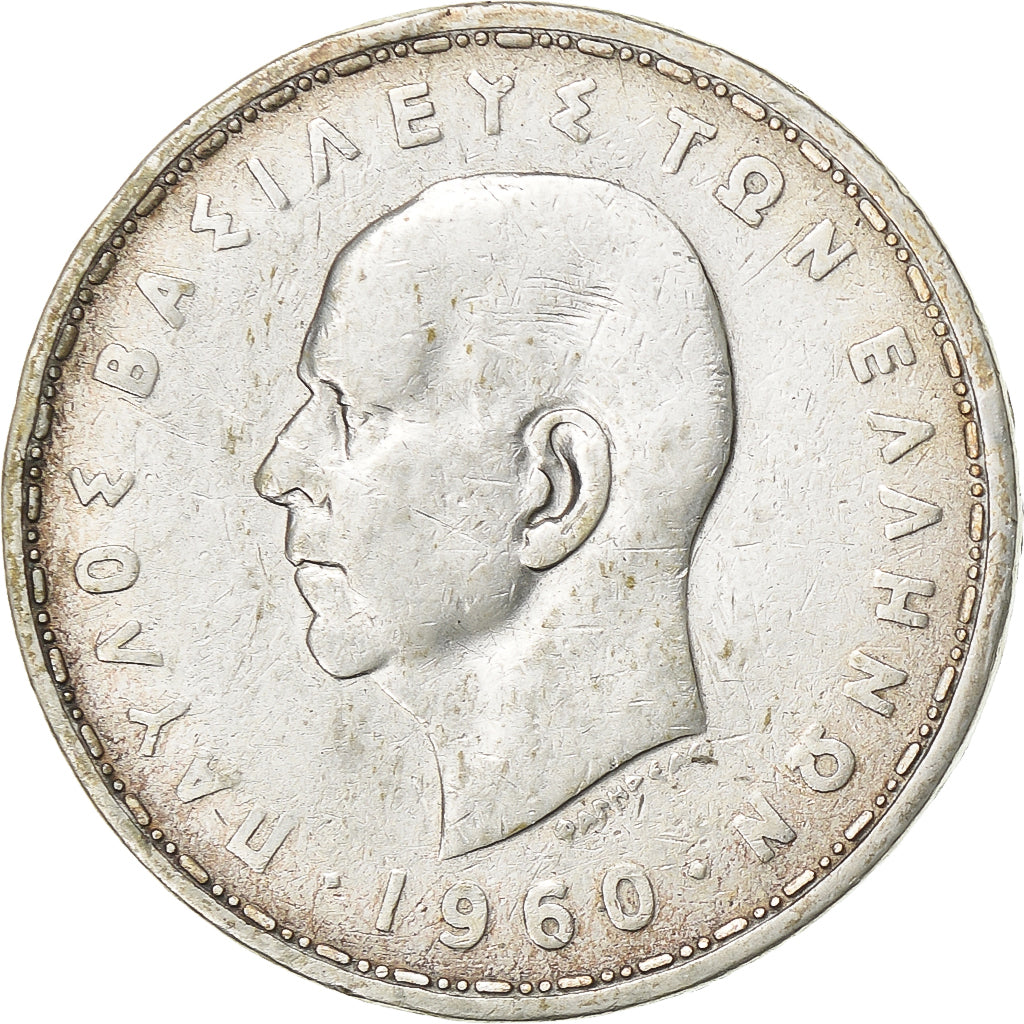 Grecia, 20 Drachmai, 1960, Argento, MB, KM:73