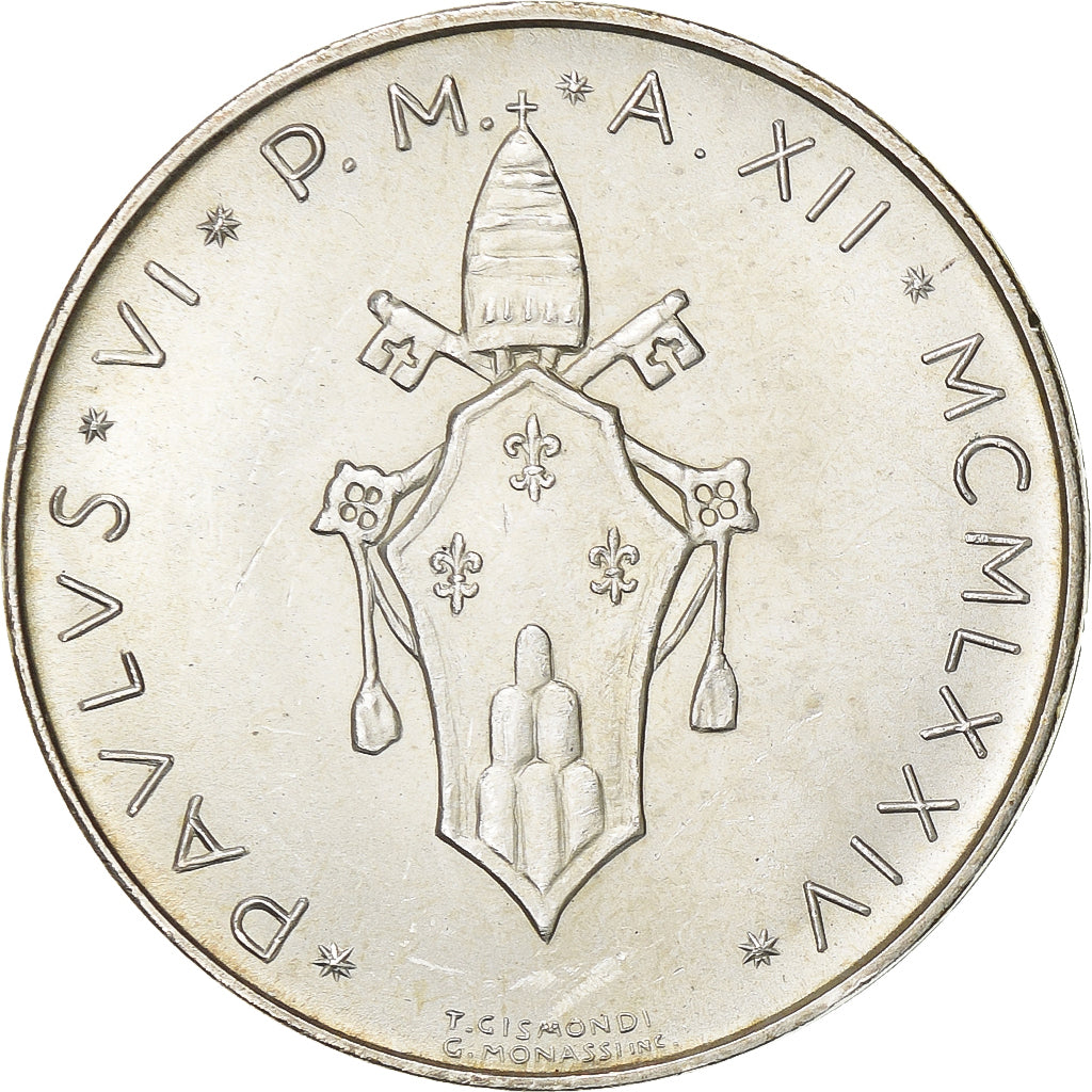 Vatikanstadt, Paul VI, 500 Lire, 1974 / Anno XII, Rome, Silber, VZ+, KM:123