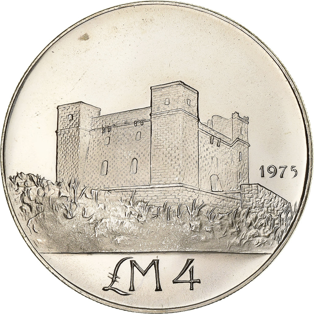 Malta, 4 Pounds, 1975, Prata, MS(63), KM:33