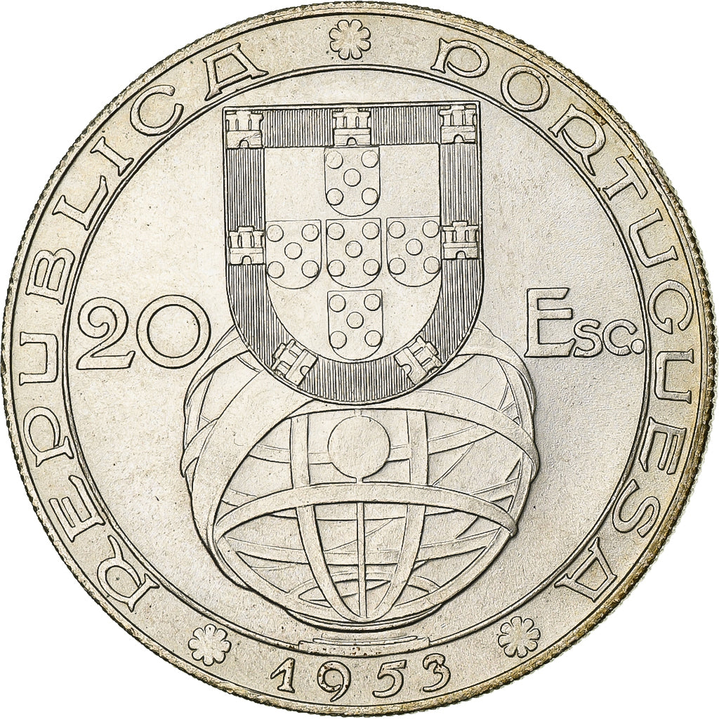 Portugal, 20 Escudos, 1953, Srebro, MS(60-62), KM:585