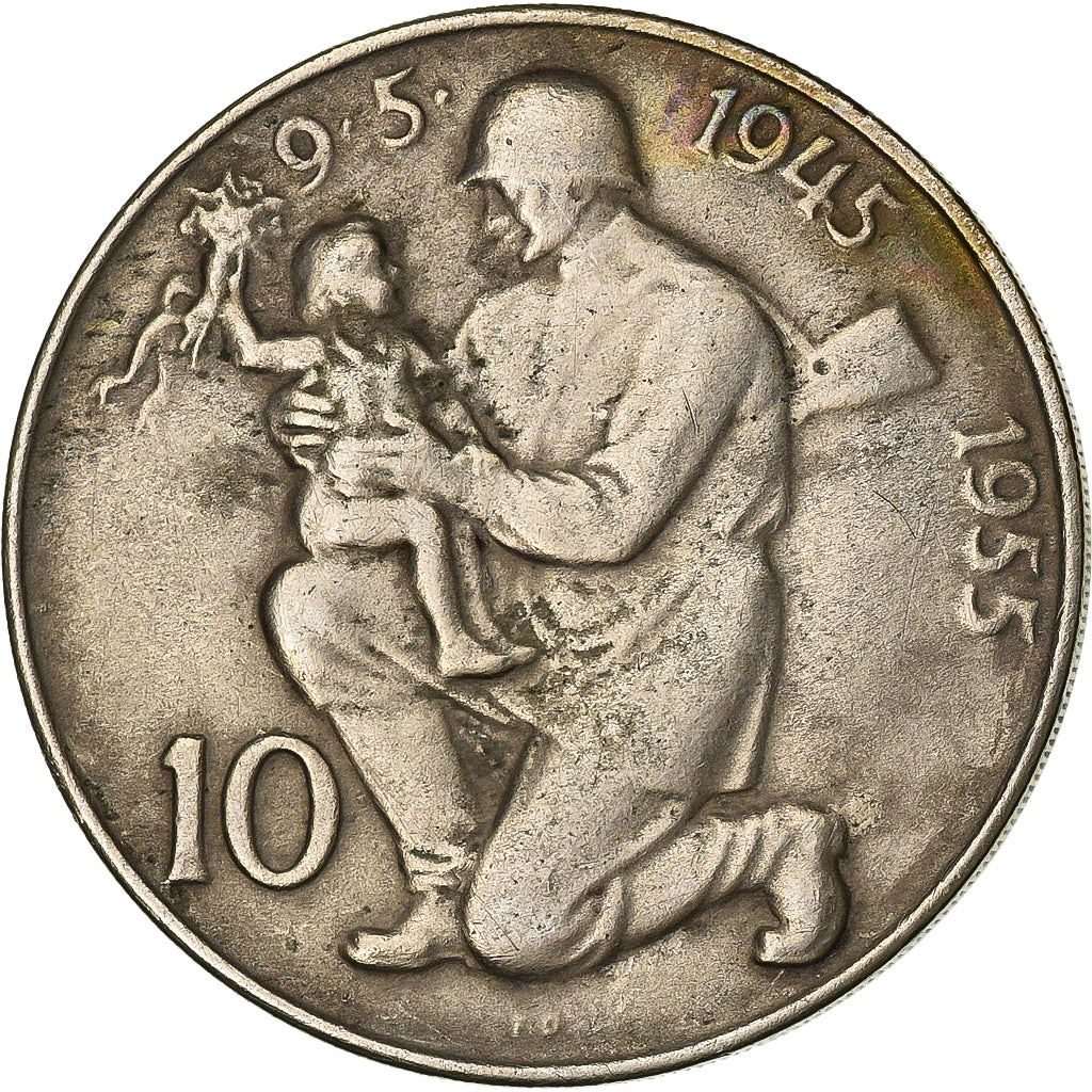 Cecoslovacchia, 10 Korun, 1955, Argento, BB, KM:42