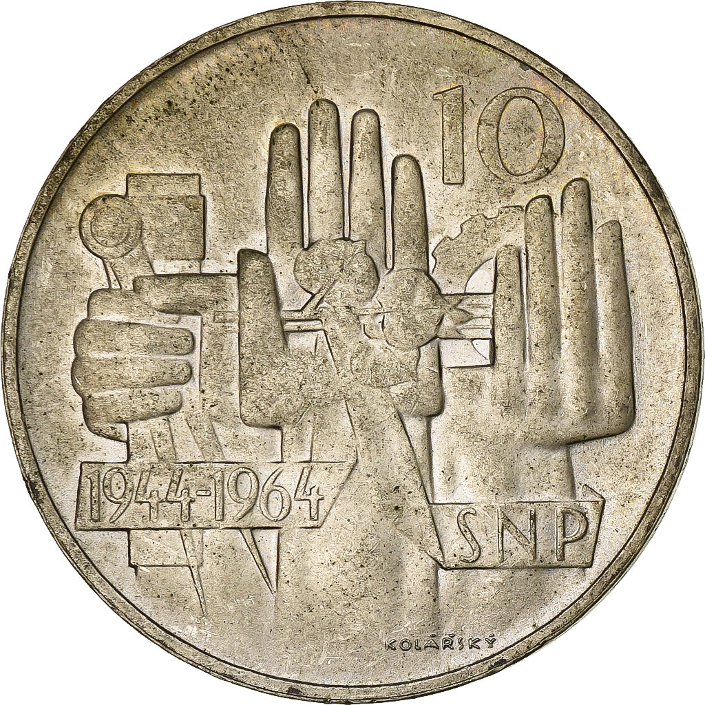 Czechosłowacja, 10 Korun, 1964, Srebro, AU(50-53), KM:56
