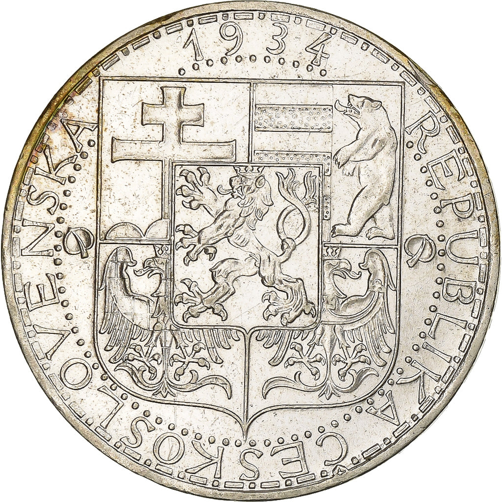 Tsjecho-Slowakije, 20 Korun, 1934, Zilver, ZF, KM:17