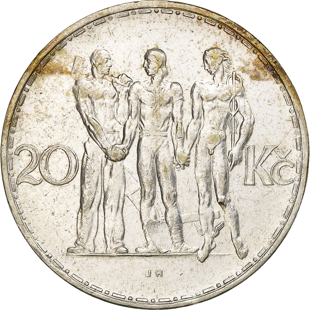 Tsjecho-Slowakije, 20 Korun, 1934, Zilver, ZF, KM:17