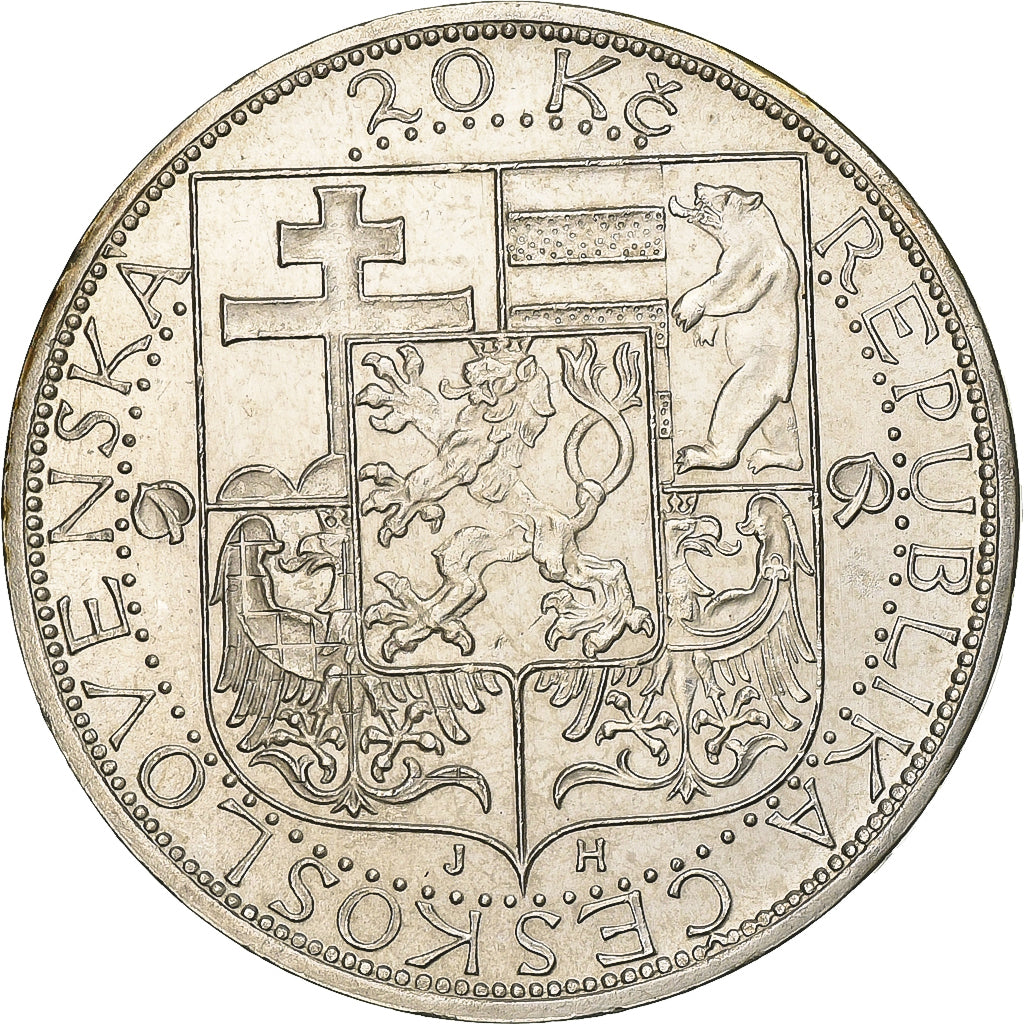 Czechoslovakia, 20 Korun, 1937, Silver, MS(60-62), KM:18