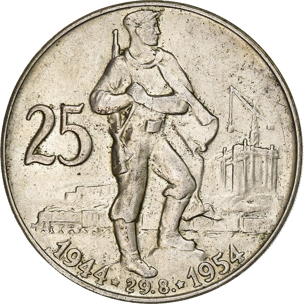 Checoslováquia, 25 Korun, 1954, Prata, AU(50-53), KM:41