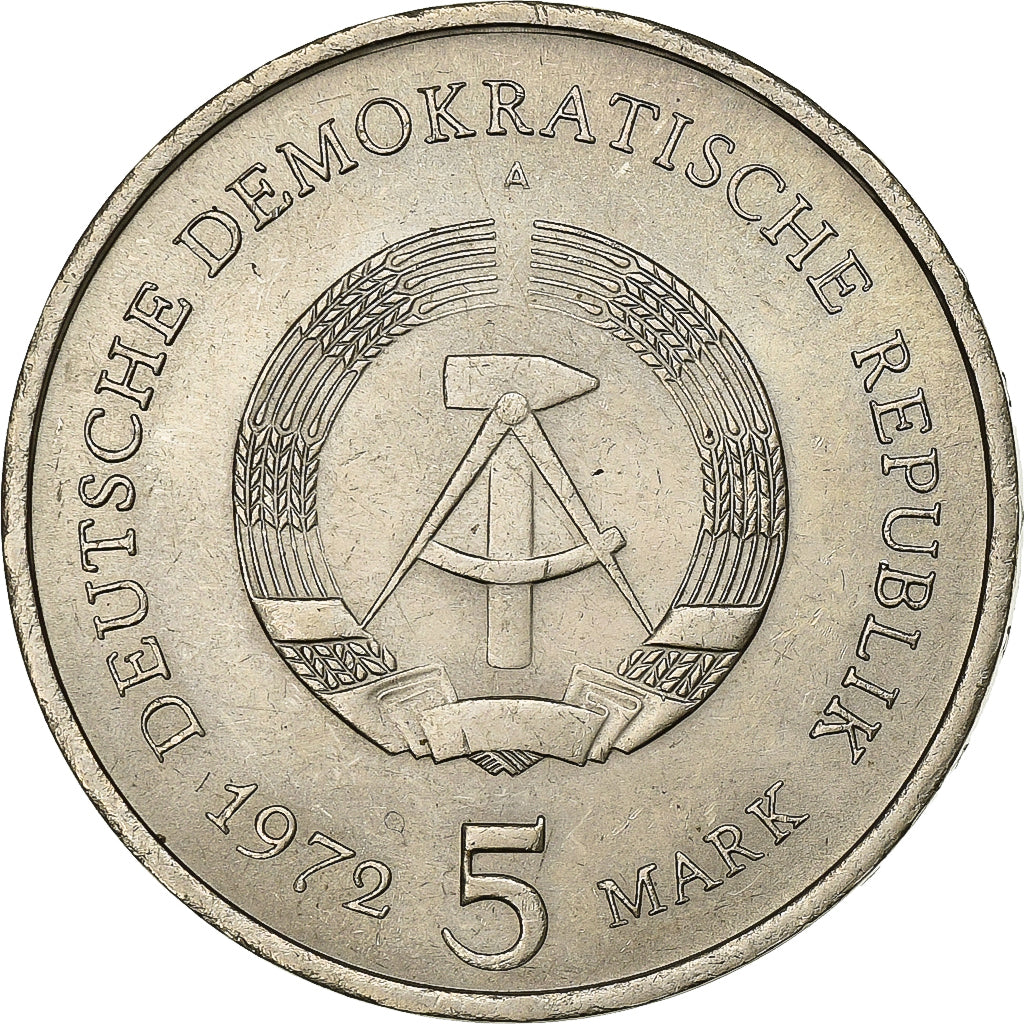 Democratic Republic of Germany, 5 Mark, 1972, Berlin, Copper-nickel, AU(55-58)