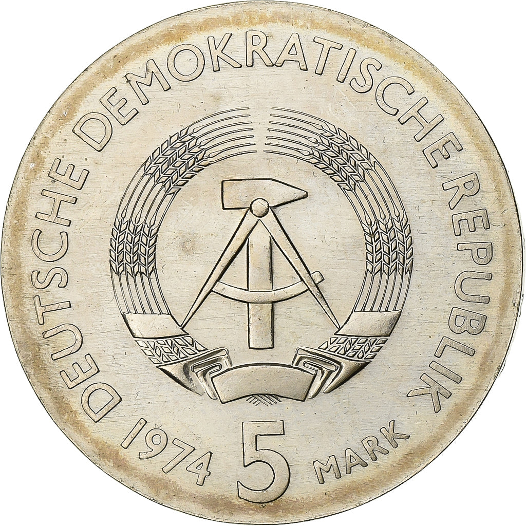 Democratic Republic of Germany, 5 Mark, 1974, Berlin, Copper-nickel, AU(55-58)