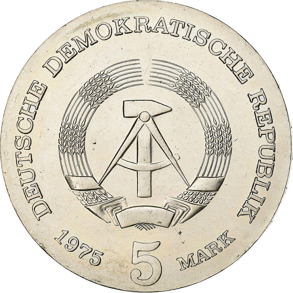 Democratic Republic of Germany, 5 Mark, 1975, Copper-nickel, AU(55-58), KM:54