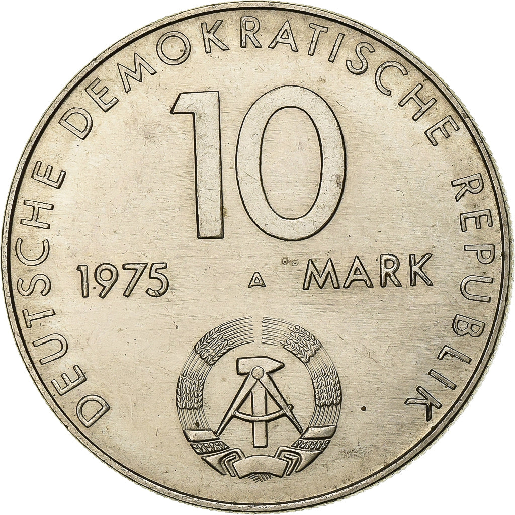 NIEMCY - NRD, 10 Mark, 1975, Berlin, Miedź-Nikiel, AU(50-53), KM:58