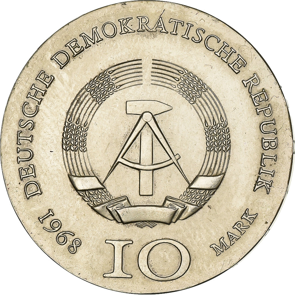 REPUBBLICA DEMOCRATICA TEDESCA, 10 Mark, 1968, Argento, BB+, KM:20.1