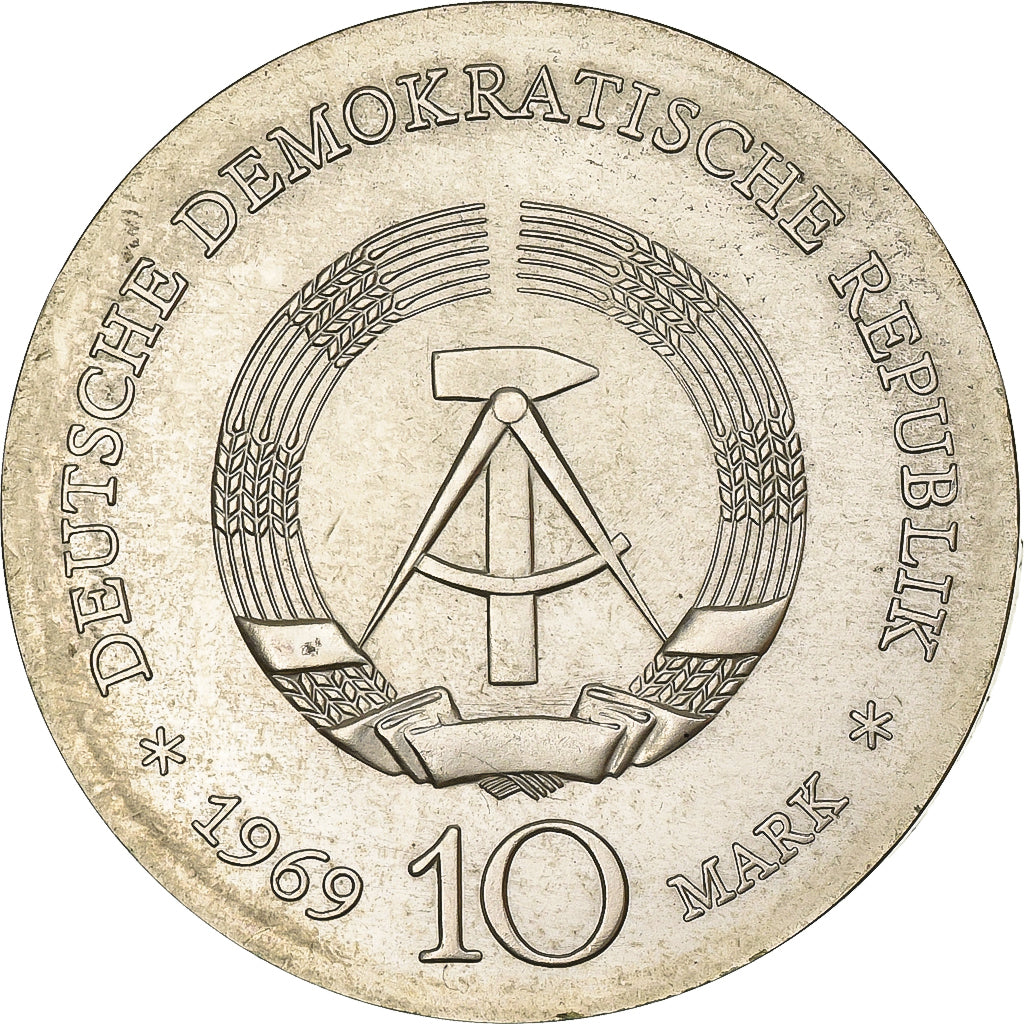 République démocratique d'Allemagne, 10 Mark, 1969, Argent, SUP, KM:24