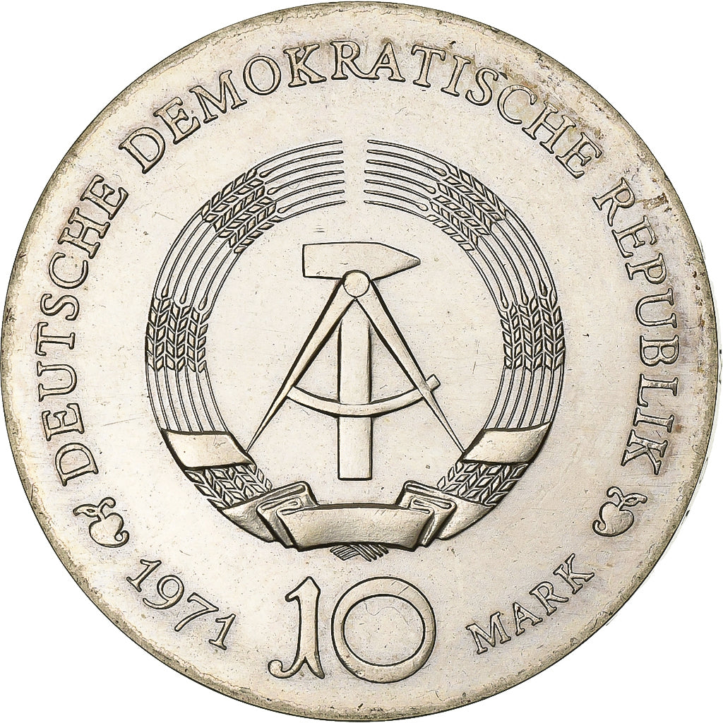 REPÚBLICA DEMOCRÁTICA ALEMANA, 10 Mark, 1971, Plata, EBC, KM:31