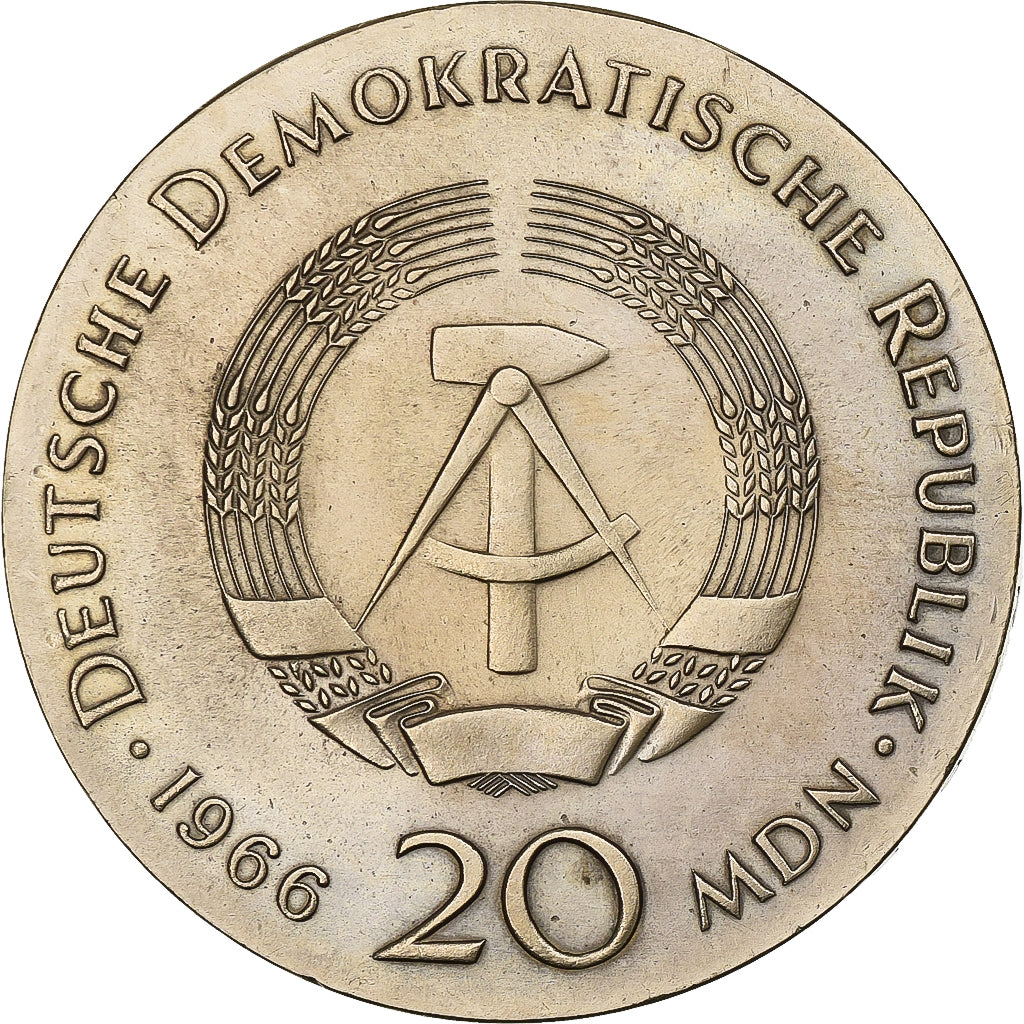REPÚBLICA DEMOCRÁTICA ALEMANA, 20 Mark, 1966, Plata, EBC+, KM:16.1