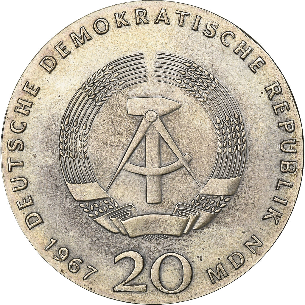 REPÚBLICA DEMOCRÁTICA ALEMANA, 20 Mark, 1967, Plata, EBC+, KM:18.1