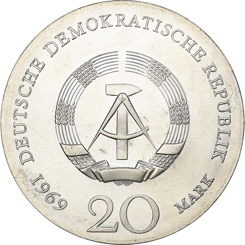 DUITSE DEMOCRATISCHE REPUBLIEK, 20 Mark, 1969, Zilver, PR+, KM:25