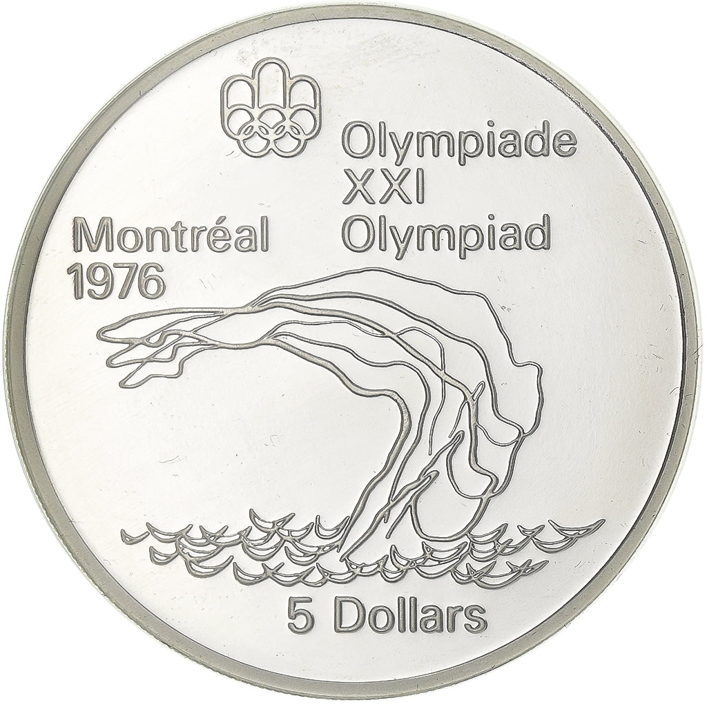 Coin, Canada, Elizabeth II, Platform Diver, 5 Dollars, 1975, MS(65-70), Silver