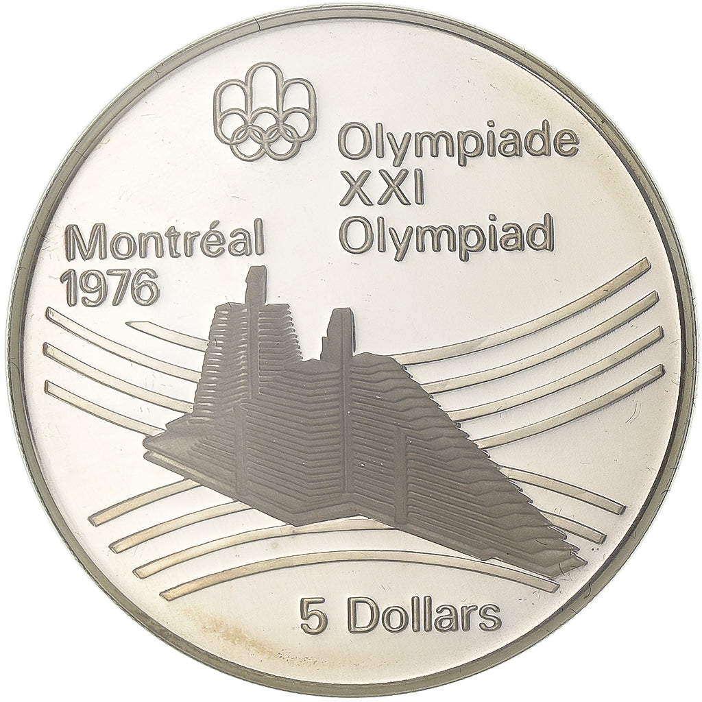 Canada, Elizabeth II, 5 Dollars, Olympic village, 1976, Silver, MS(63), KM:109