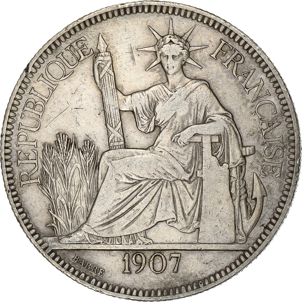 French Indochina, Piastre, 1907, Paris, Silver, VF(30-35), KM:5a.1