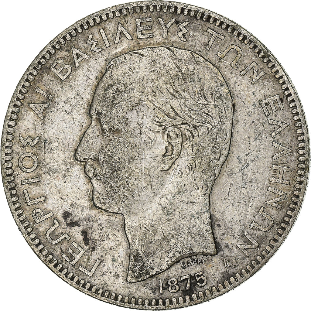 Griechenland, George I, 5 Drachmai, 1875, Paris, Silber, S, KM:46