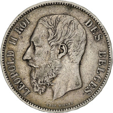 Belgium, Leopold II, 5 Francs, 1876, Brussels, Silver, VF(30-35)