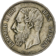 Belgium, Leopold II, 5 Francs, 1876, Brussels, Silver, EF(40-45)