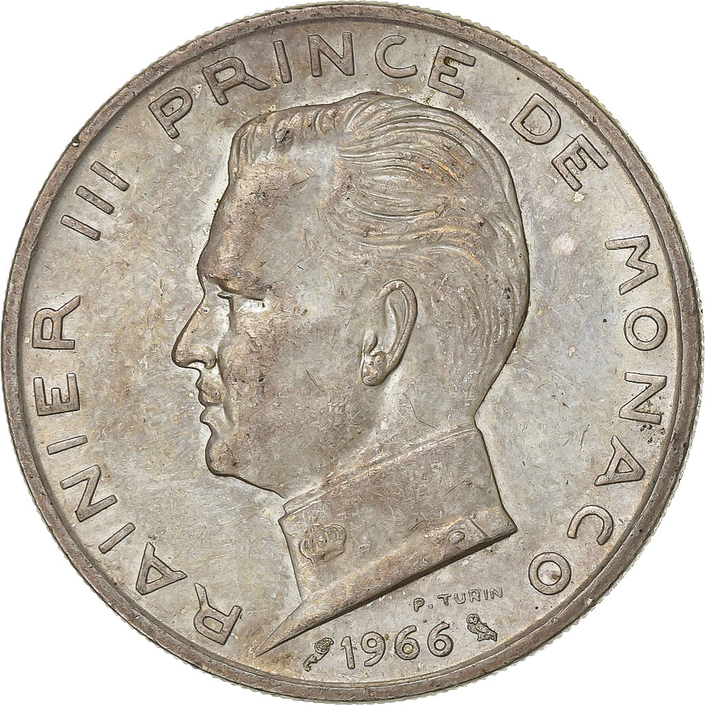 Monaco, Rainier III, 5 Francs, 1966, Silver, AU(50-53), Gadoury:MC152.