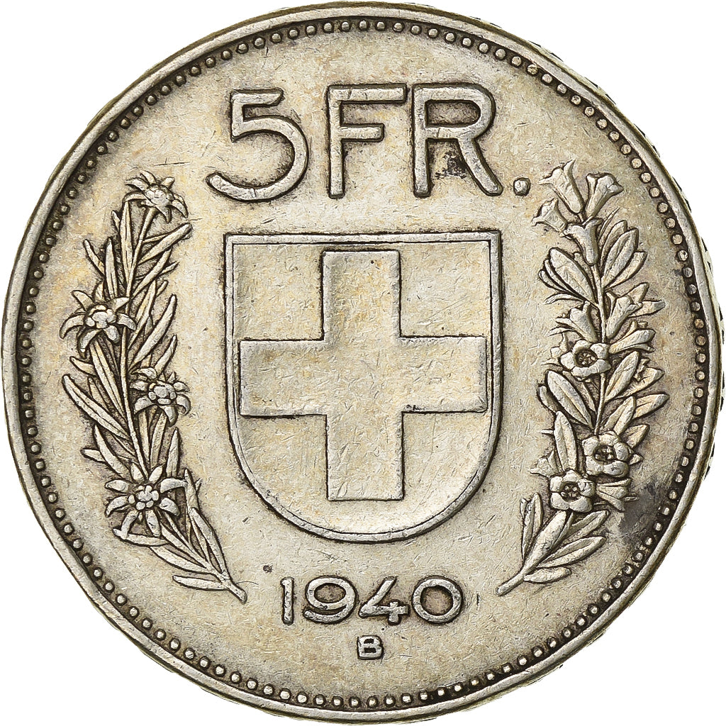 Suíça, 5 Francs, 1940, Bern, Prata, EF(40-45), KM:40