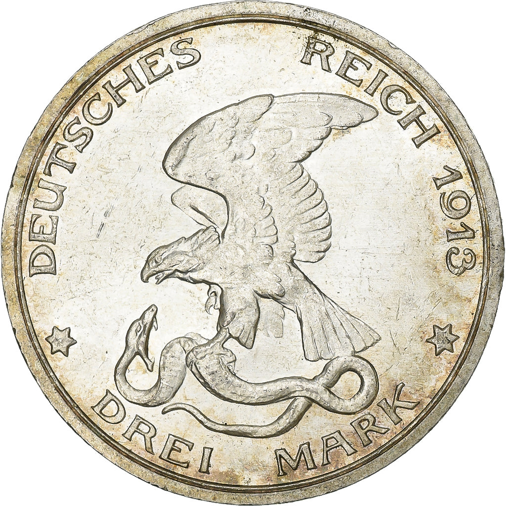 Duitse staten, PRUSSIA, Wilhelm II, 3 Mark, 1913, Berlin, Déclaration de guerre