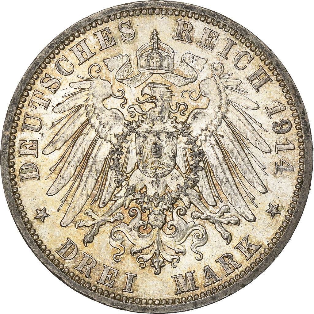 Duitse staten, PRUSSIA, Wilhelm II, 3 Mark, 1914, Berlin, Zilver, PR, KM:538