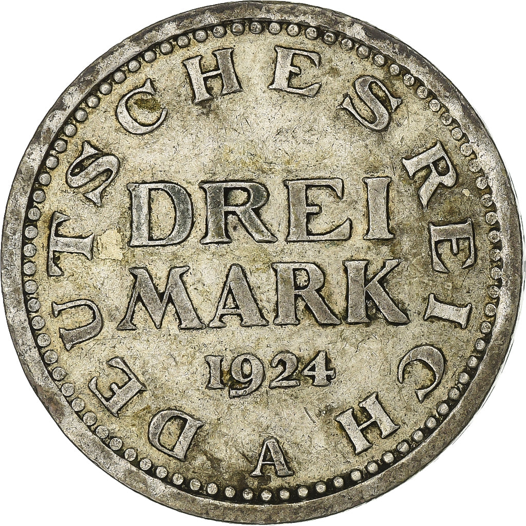 GERMANIA, REPUBBLICA DI WEIMAR, 3 Mark, 1924, Berlin, Argento, BB, KM:43