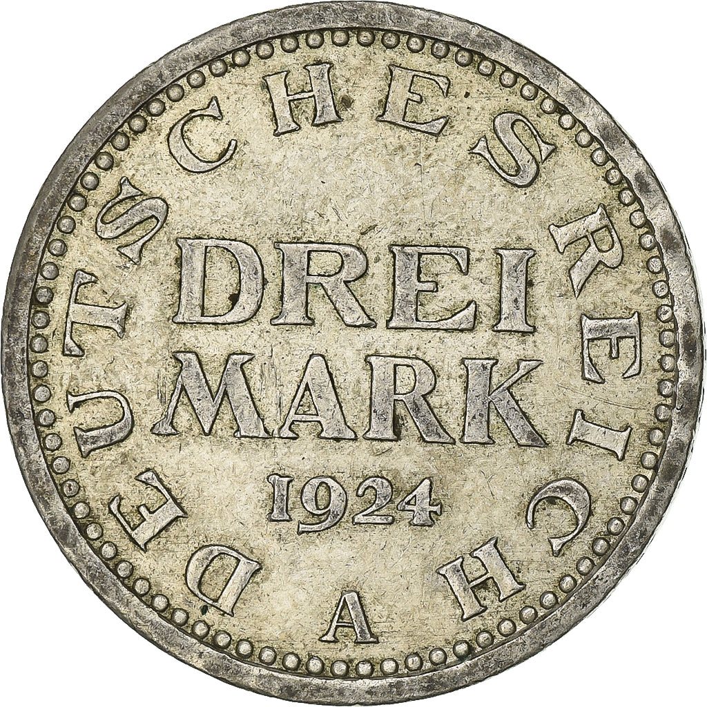 Weimar Republic, 3 Mark, 1924, Berlin, Silver, AU(50-53), KM:43