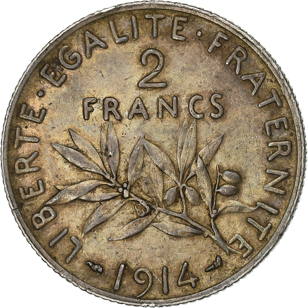 Frankrijk, 2 Francs, Semeuse, 1914, Paris, Zilver, ZF, Gadoury:532, KM:845.1