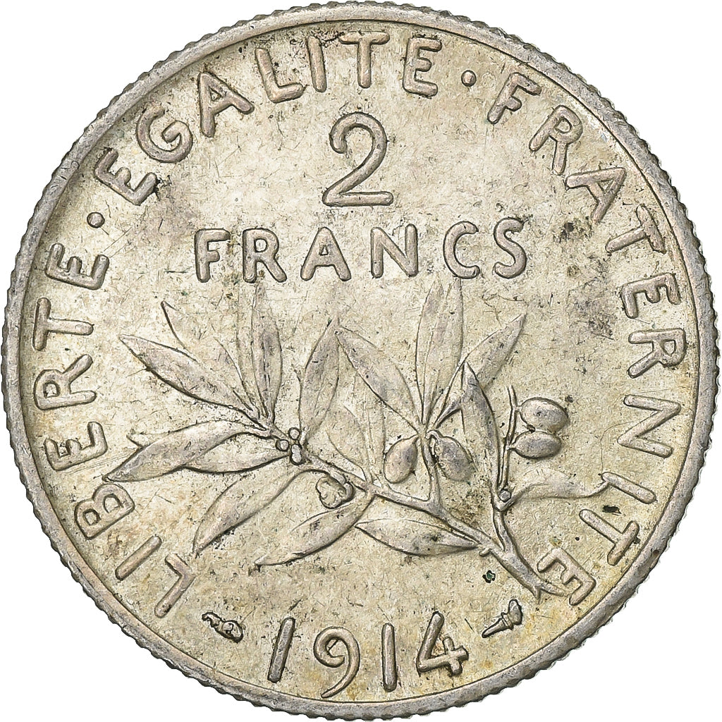 France, 2 Francs, Semeuse, 1914, Paris, Silver, AU(50-53), Gadoury:532, KM:845.1