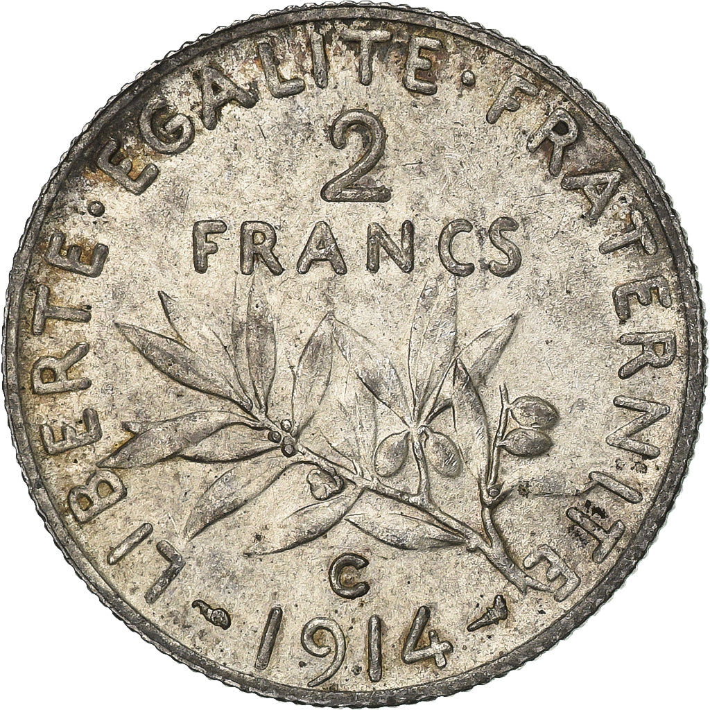 France, 2 Francs, Semeuse, 1914, Castelsarrasin, Silver, EF(40-45), Gadoury:532